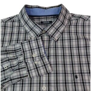 Izod  Button-Down Shirt Men's Size XL Long Sleeve Black & Gray Plaid
